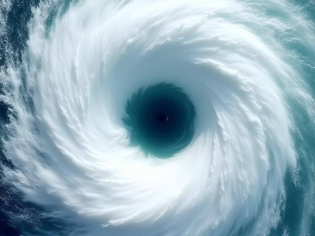 サイクロンの目の上空からのドローン撮影